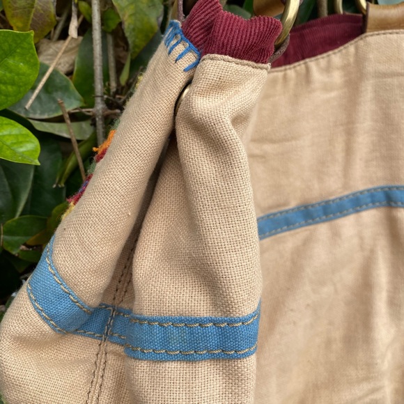 Cotton & leather LUCKY BRAND bag! Cute floral stitching! Unique colors- FUN/ EUC - Picture 16 of 16